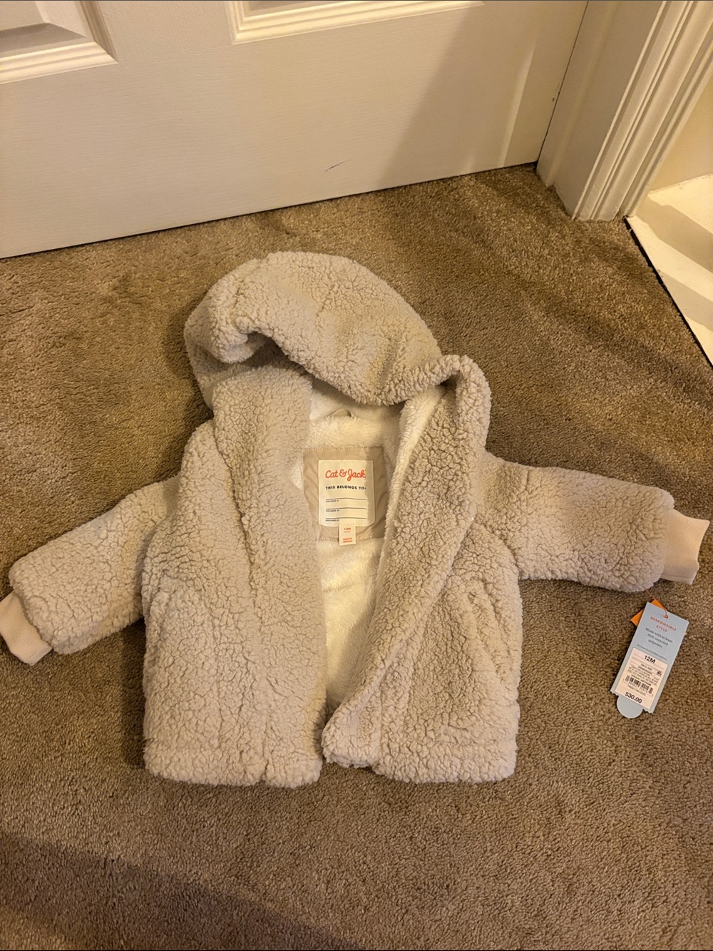 Cat & Jack Cream Sherpa Hooded Jacket